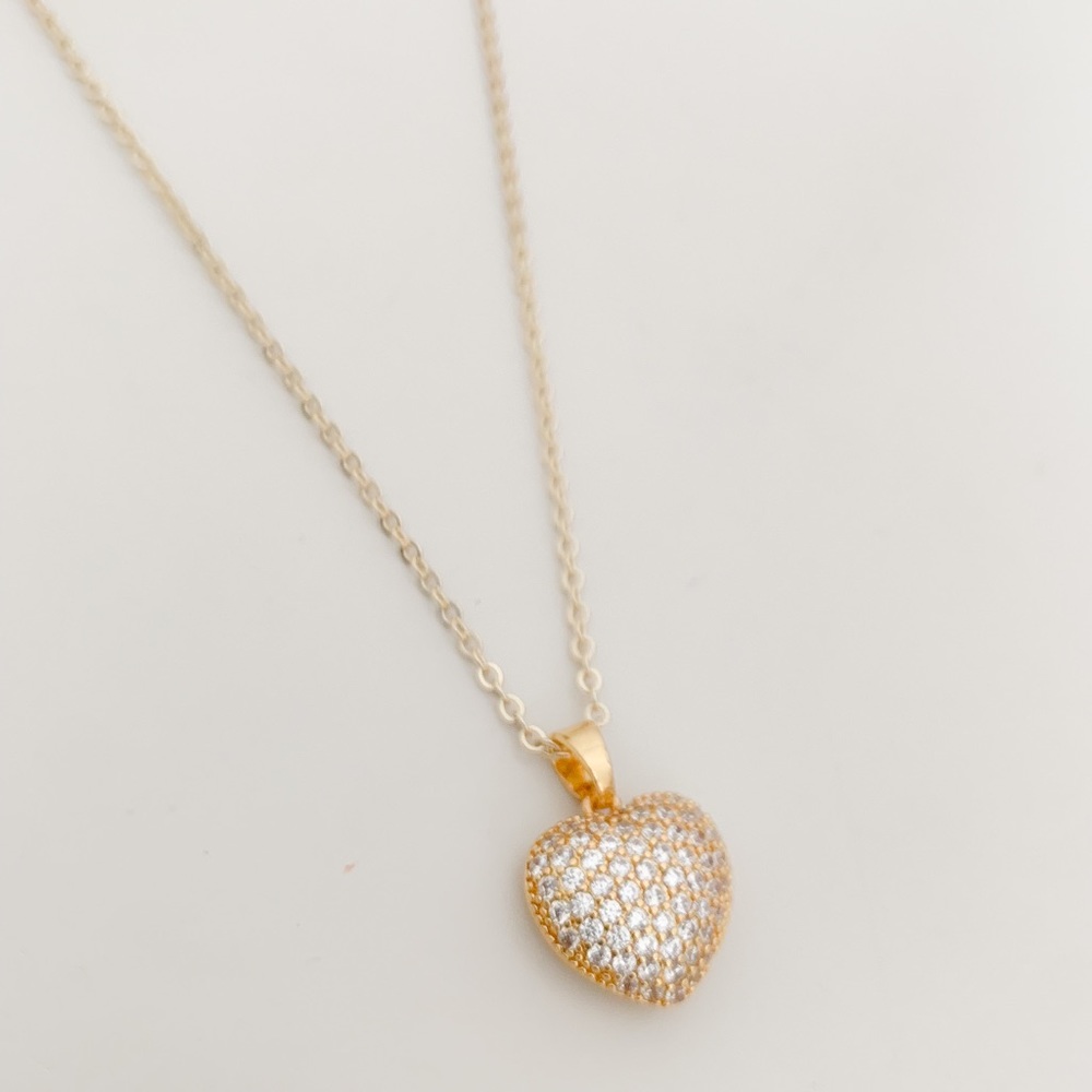 🎉HP🎉Micro Paved Puffed Heart Necklace | 14k Gold Filled - Picture 3 of 8